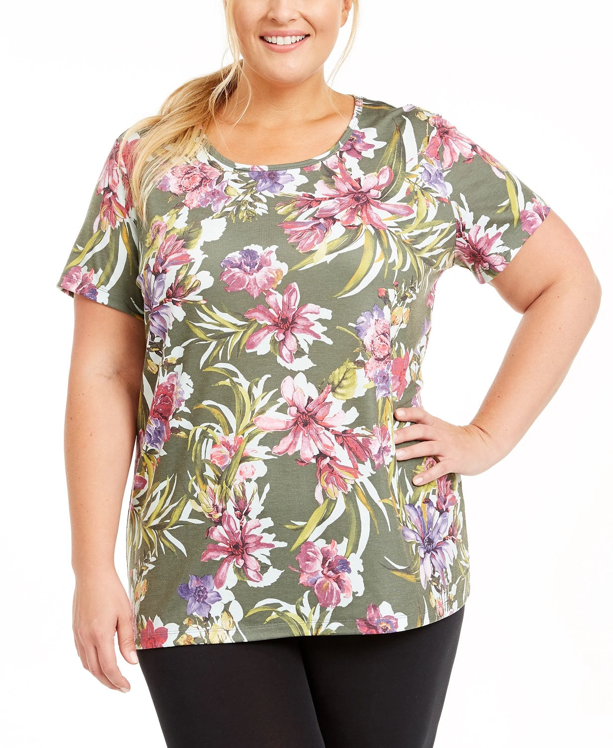 Blusa feminina Ideology com estampa floral de palmeira, verde, tamanho 3X
