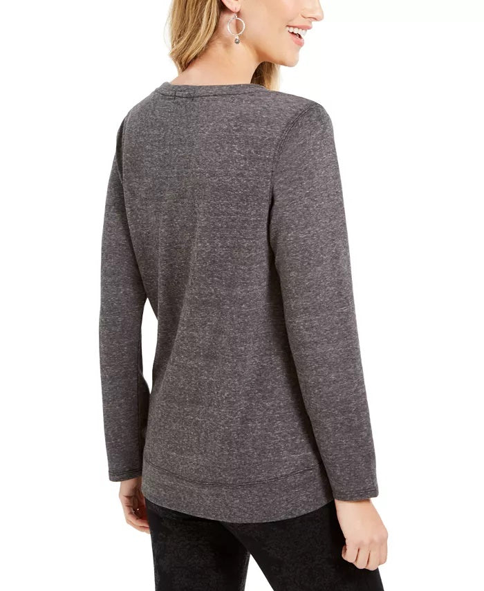 Moletom feminino com estampa de floco de neve estilo &amp; co, preto, tamanho grande