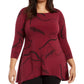 Blusa feminina Alfani com bainha de lenço estampada, vermelha, tamanho 3X