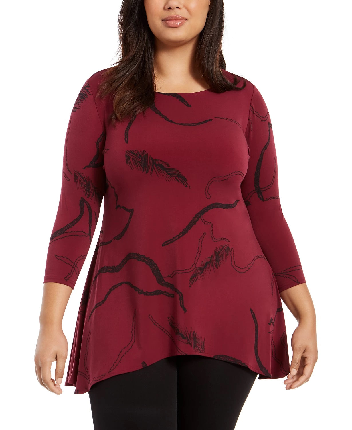 Blusa feminina Alfani com bainha de lenço estampada, vermelha, tamanho 3X