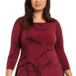 Blusa feminina Alfani com bainha de lenço estampada, vermelha, tamanho 3X