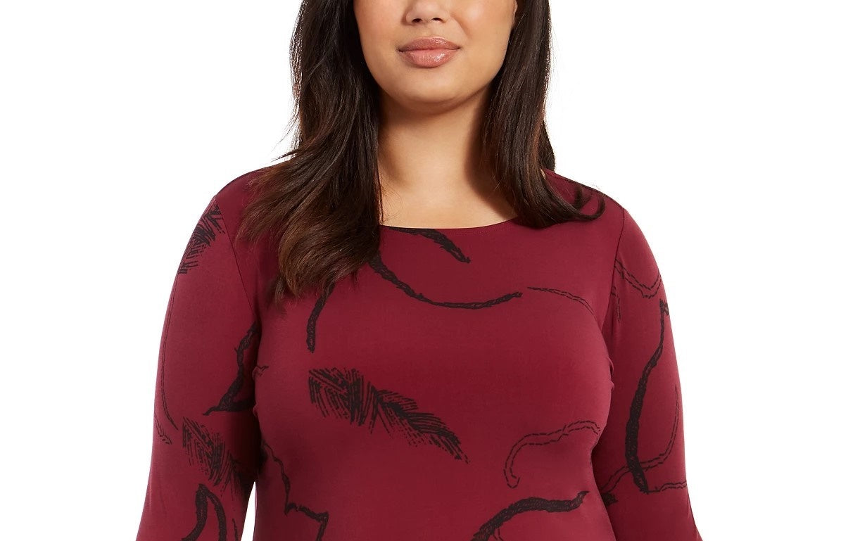 Blusa feminina Alfani com bainha de lenço estampada, vermelha, tamanho 3X