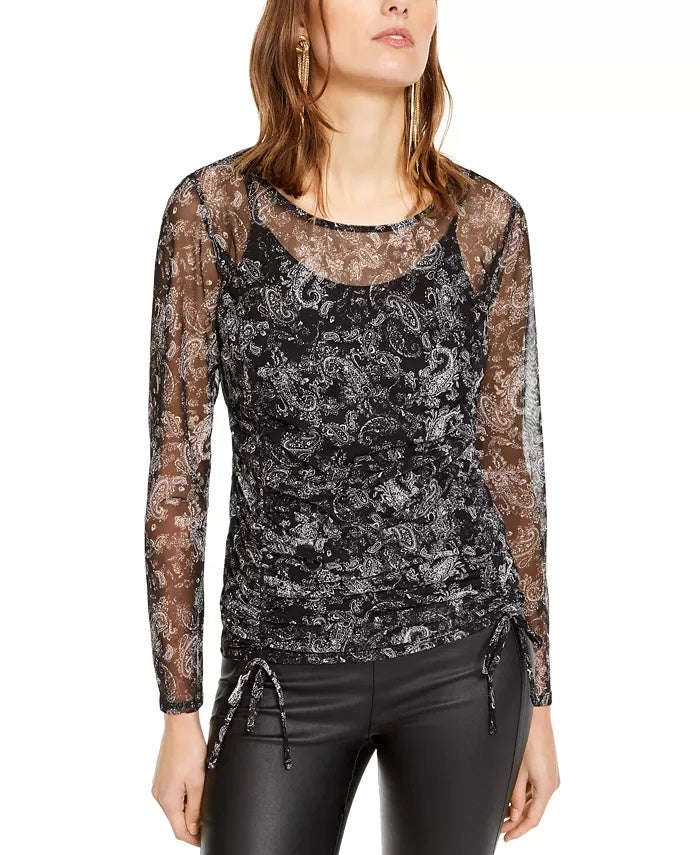 Top feminino com babados e bainha franzida, preto, tamanho XX-G, da INC International Concepts