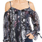 Blusa feminina estampada com ombros descobertos, tamanho azul marinho, pequena e pequena, da INC International Concepts
