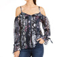 Blusa feminina estampada com ombros descobertos, tamanho azul marinho, pequena e pequena, da INC International Concepts