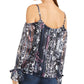 Blusa feminina estampada com ombros descobertos, tamanho azul marinho, pequena e pequena, da INC International Concepts