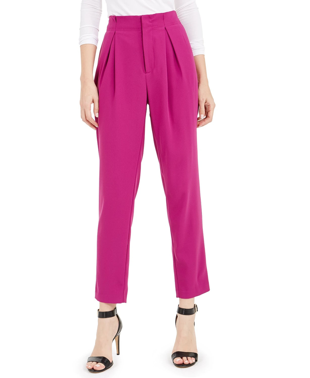Calça feminina plissada de cintura alta Bar III, rosa médio, tamanho 8