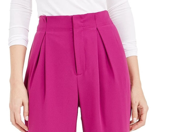Calça feminina plissada de cintura alta Bar III, rosa médio, tamanho 8