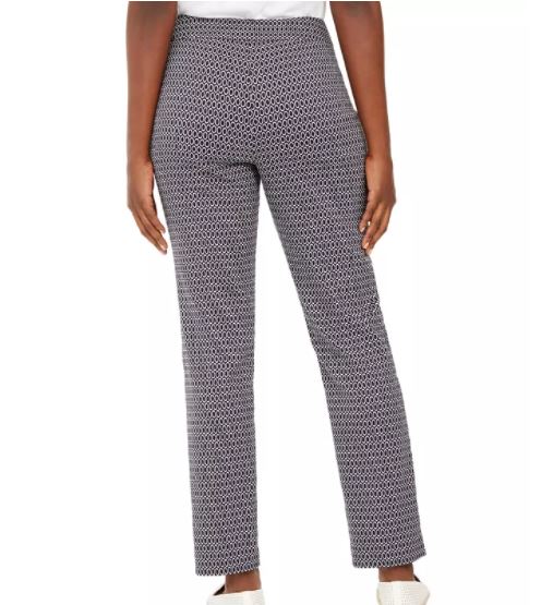 Calça feminina jacquard pull-on azul tamanho grande da coleção JM