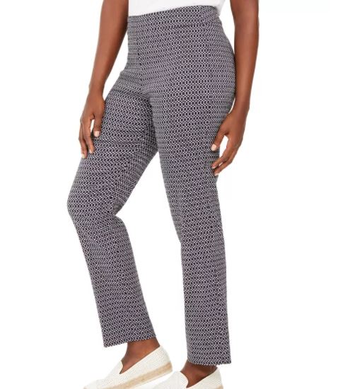 Calça feminina jacquard pull-on azul tamanho grande da coleção JM