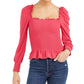 Blusa feminina Bar III com decote quadrado e franzido, vermelha, tamanho médio