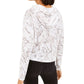 Bar III Moletom com capuz feminino estampado em mármore, branco, tamanho X-S