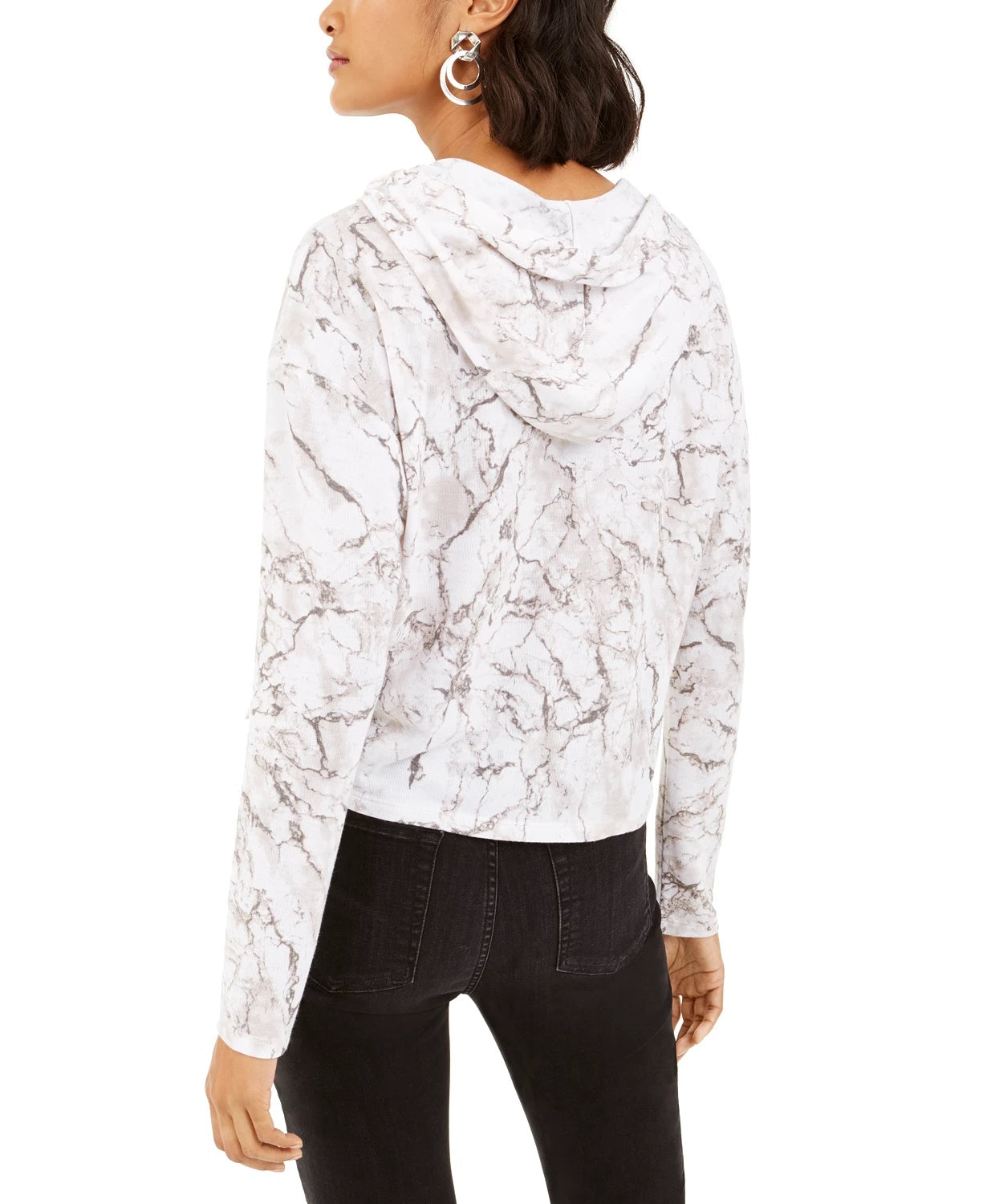 Moletom com capuz feminino Bar III com estampa de mármore, branco, tamanho médio