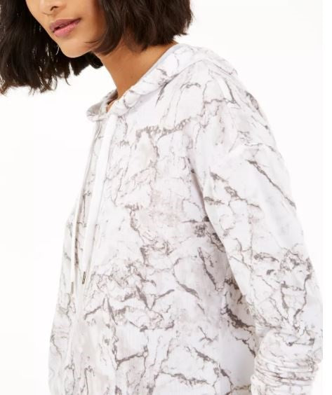 Moletom com capuz feminino Bar III com estampa de mármore, branco, tamanho médio