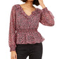 Blusa feminina Bar III com estampa de babados, costas baixas, vermelho escuro, tamanho médio