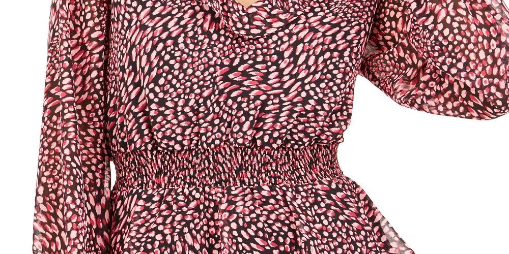 Blusa feminina Bar III com estampa de babados, costas baixas, vermelho escuro, tamanho médio