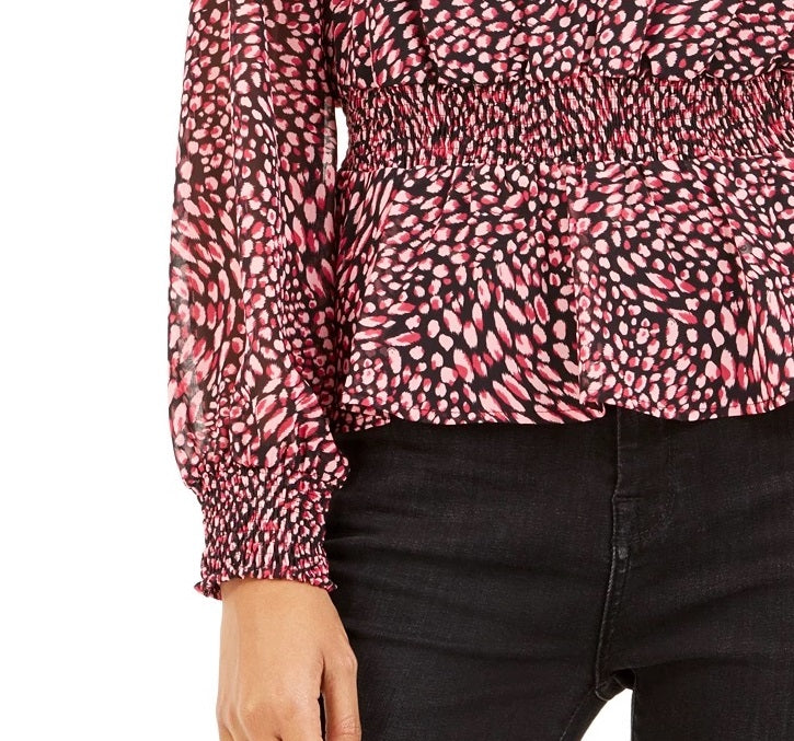 Blusa feminina Bar III com estampa floral, costas nuas e babados, vermelho escuro, tamanho X-S