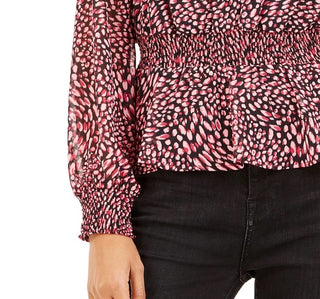 Blusa feminina Bar III com estampa floral, costas nuas e babados, vermelho escuro, tamanho X-S