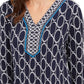 Túnica estampada da coleção feminina JM, azul marinho, tamanho pequeno