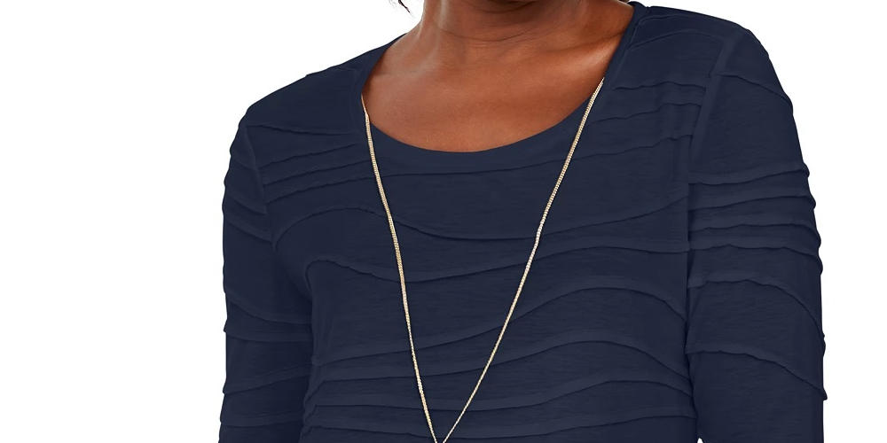 JM Collection Blusa de malha texturizada ondulada feminina, tamanho grande, azul