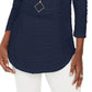 JM Collection Blusa de malha texturizada ondulada feminina, tamanho grande, azul