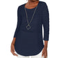 JM Collection Blusa de malha texturizada ondulada feminina, azul, tamanho médio