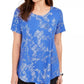 Camiseta feminina de manga curta com estampa metálica JM Collection, azul, tamanho pequeno