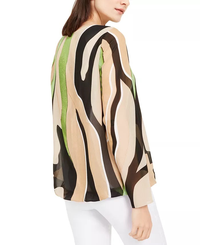 Blusa feminina Alfani Petite com estampa de anjo e manga comprida, bege-cáqui, tamanho pequeno