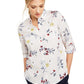 Camisa de linho feminina com estampa floral e botões Charter Club, vermelha, tamanho médio
