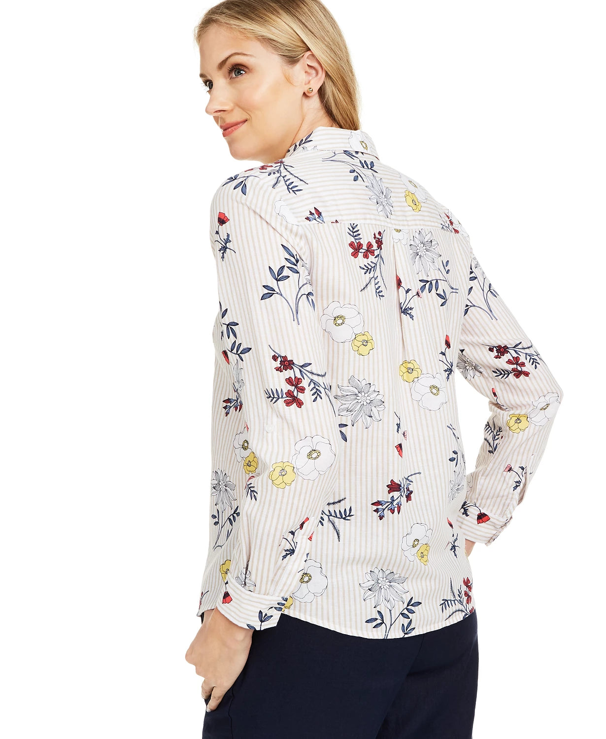 Camisa de linho feminina com estampa floral e botões Charter Club, vermelha, tamanho médio
