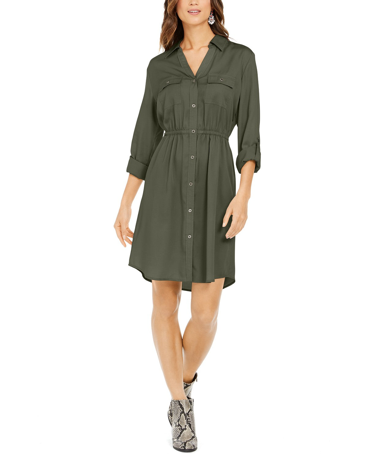 Vestido-camisa utilitário liso feminino Style &amp; Co, verde, tamanho extragrande