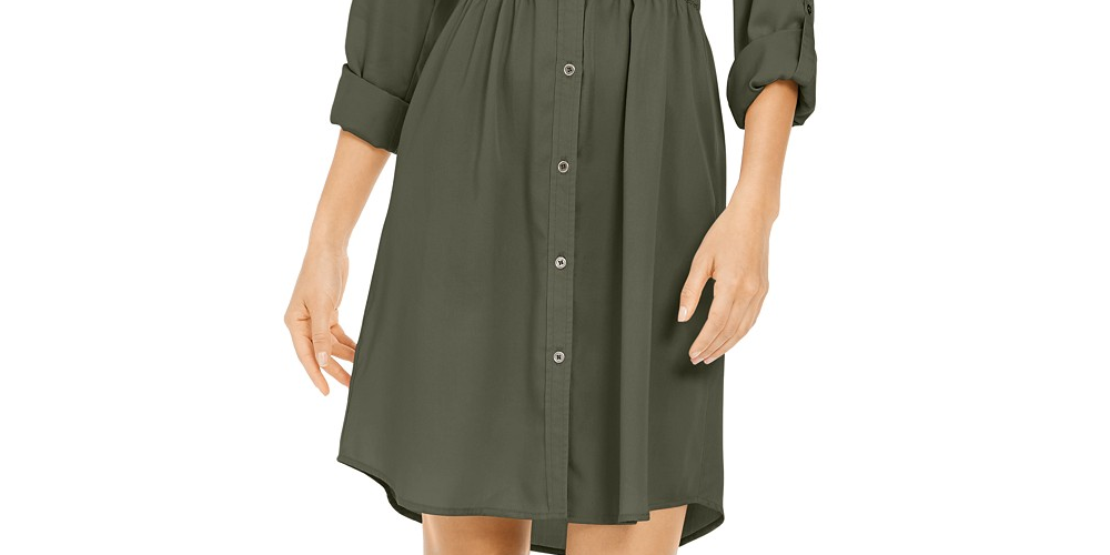 Vestido-camisa utilitário liso feminino Style &amp; Co, verde, tamanho extragrande