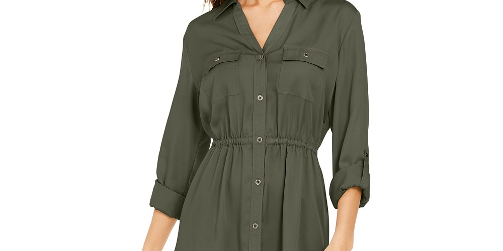 Vestido-camisa utilitário liso feminino Style &amp; Co, verde médio, tamanho extrapequeno