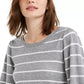 Suéter listrado feminino Maison Jules com manga bufante, cinza, tamanho X-S