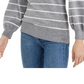 Suéter listrado feminino Maison Jules com manga bufante, cinza, tamanho X-S