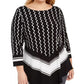 Blusa feminina estampada Alfani com bainha em V, preta, tamanho 1X