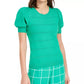 Suéter feminino Maison Jules com mangas bufantes verde-escuro, tamanho pequeno