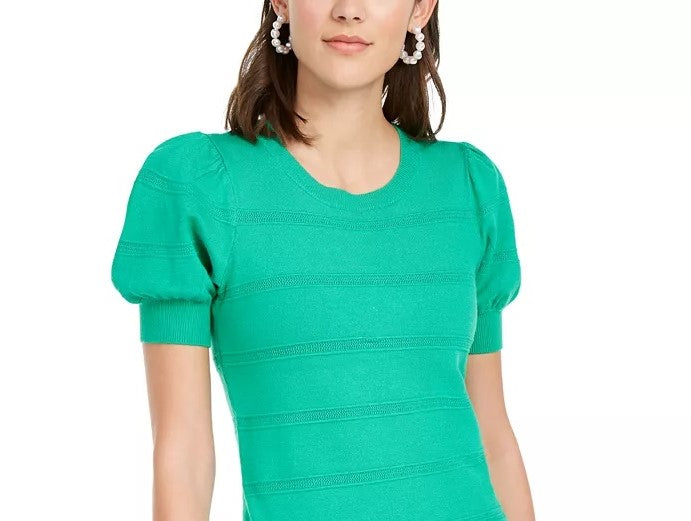 Suéter feminino Maison Jules com mangas bufantes, verde, tamanho pequeno