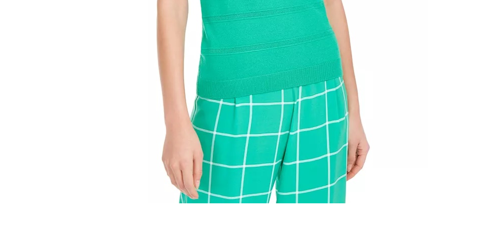 Suéter feminino Maison Jules com mangas bufantes verde-escuro, tamanho pequeno