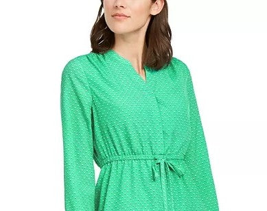 Vestido estampado com cordão Maison Jules para mulheres, verde brilhante, tamanho médio