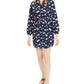 Vestido feminino Maison Jules estampado com bainha dupla e decote aberto, azul-marinho, tamanho grande