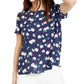 Blusa feminina Maison Jules com estampa floral e botões nas costas, azul-marinho, tamanho grande