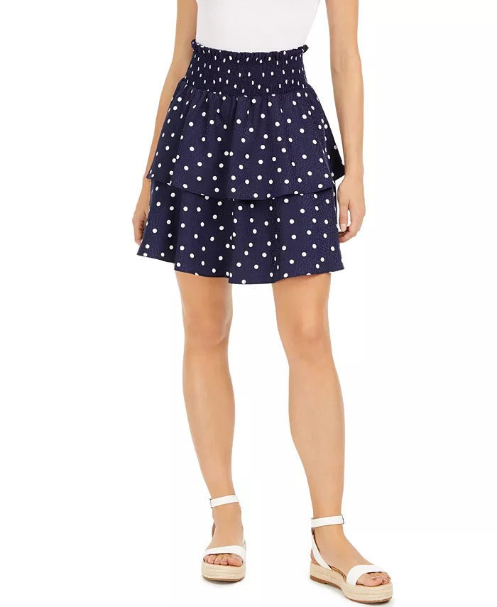 Saia estampada em camadas feminina Maison Jules, azul-marinho, tamanho pequeno