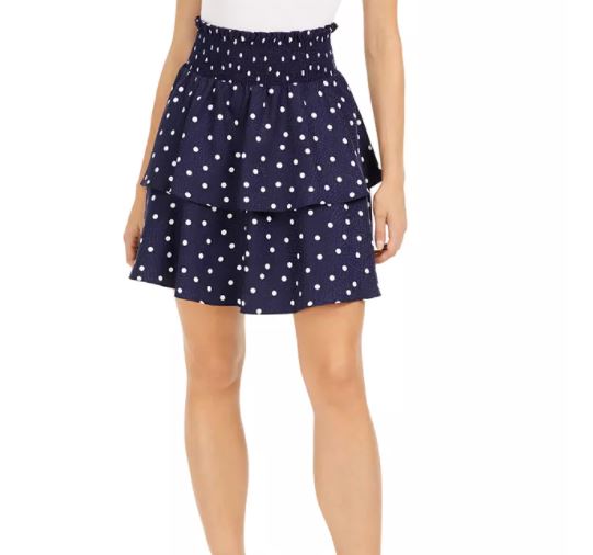 Saia estampada em camadas feminina Maison Jules, azul-marinho, tamanho pequeno