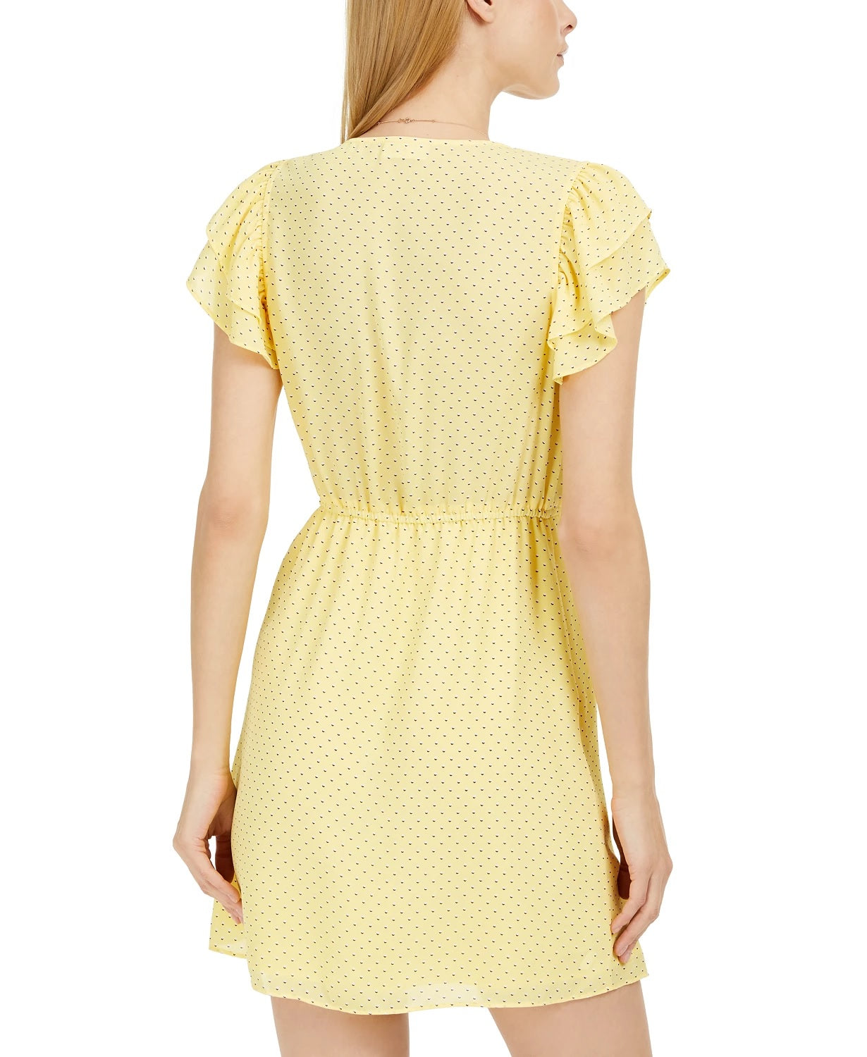 Vestido feminino Maison Jules estampado com cordão na cintura, tamanho médio, amarelo