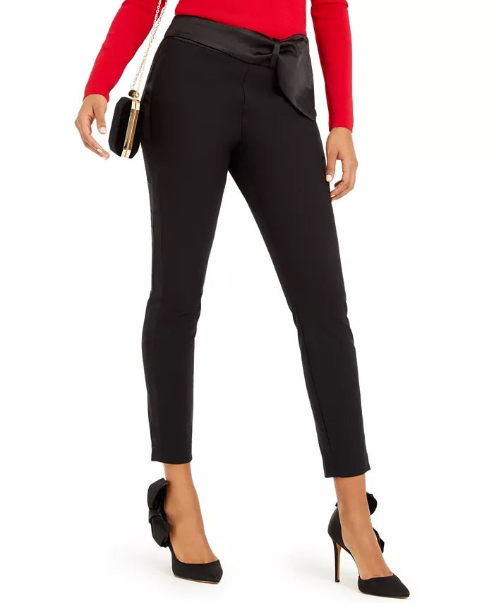 Calça feminina afunilada com detalhes de laço da INC International Concepts, preta, tamanho 2