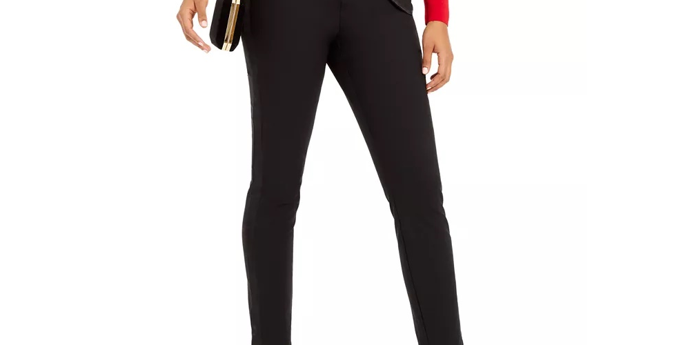 Calça feminina afunilada com detalhes de laço da INC International Concepts, preta, tamanho 2