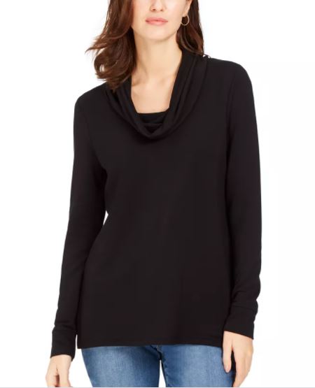 Charter Club Blusa Feminina Gola Alta Preta Tamanho X-G