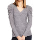 Blusa de malha feminina com decote em V e manga bufante, cinza, tamanho extragrande, da INC International Concepts