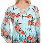 Blusa feminina com estampa Gatsby e decote em treliça, tamanho médio, azul-marinho, da JM Collection